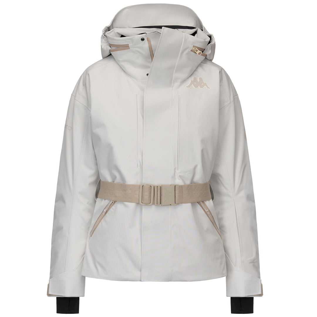 Veste de ski imperméable blanche pour femme, coupe ajustée, avec isolation rembourrée main