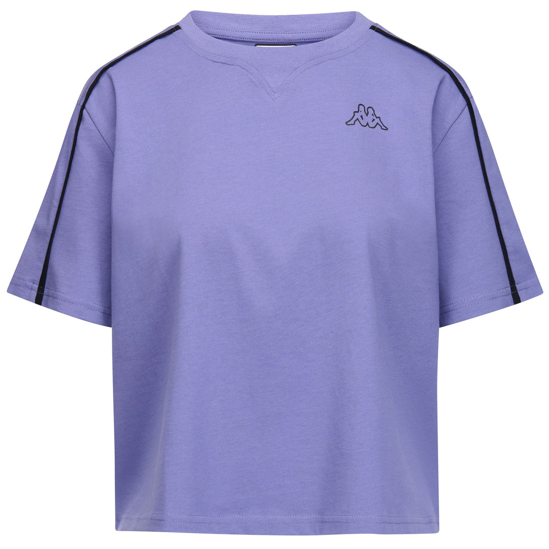 Camiseta oversize de algodón para mujer en color violeta con estampado gráfico 01
