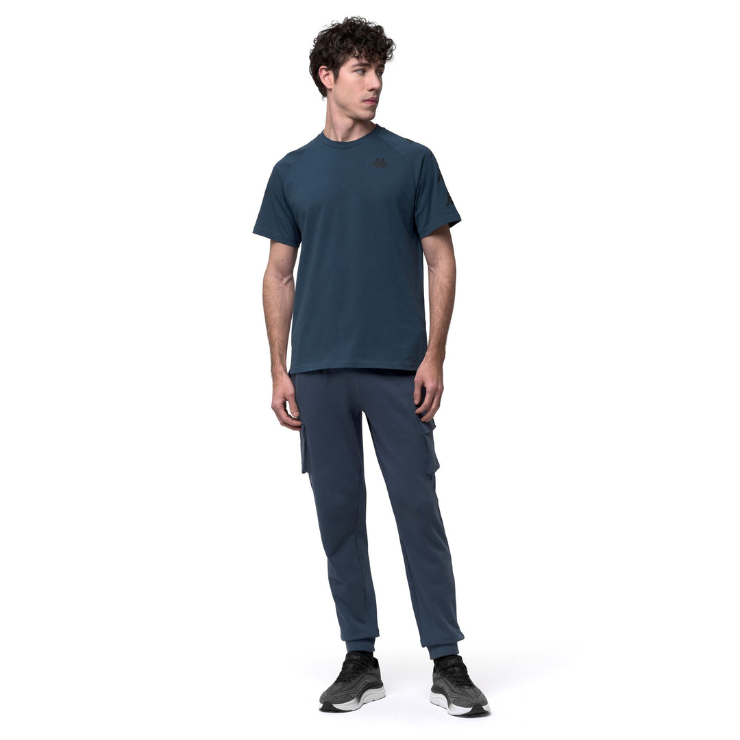 Pantalon cargo bleu pour homme, coupe classique, taille élastiquée main