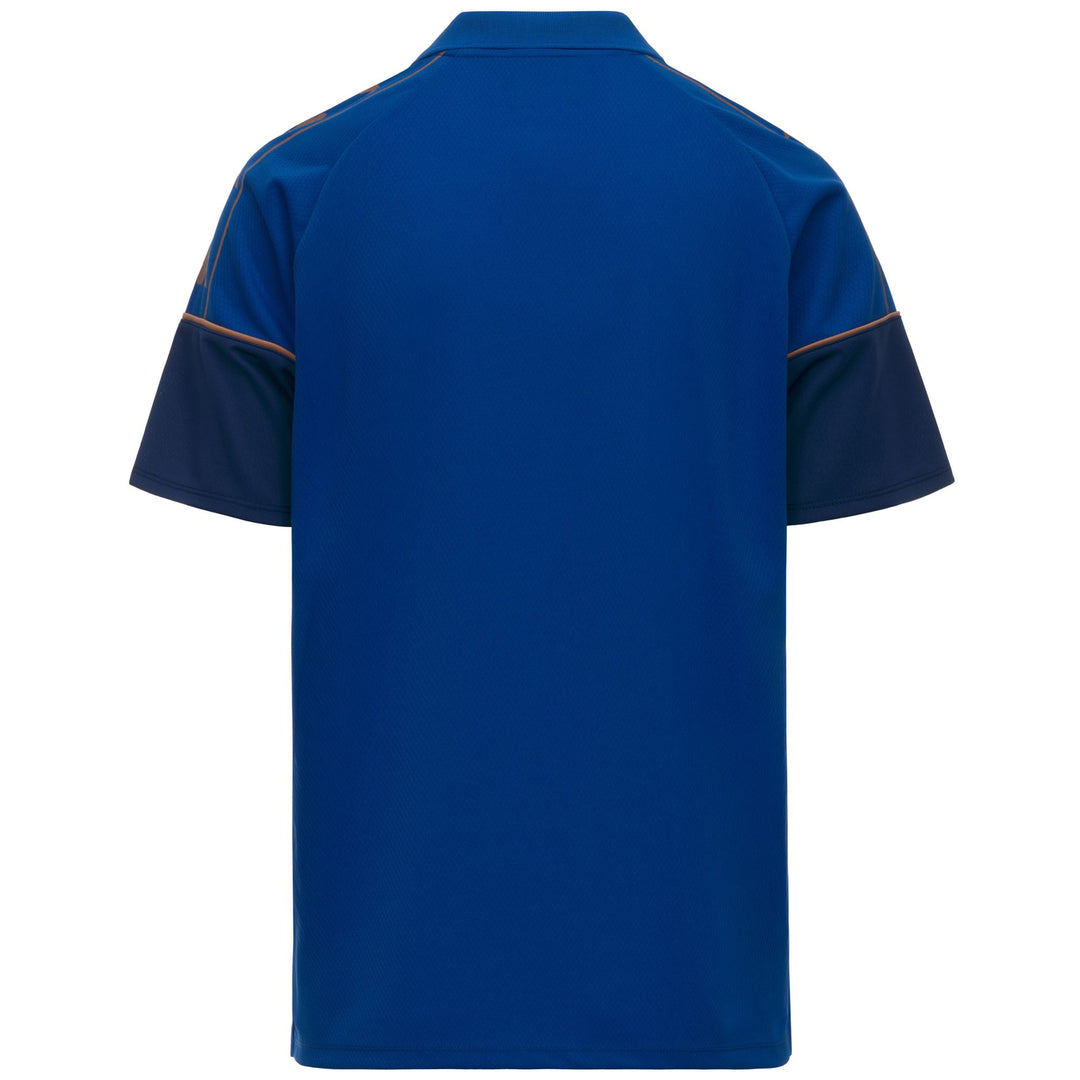 Polo de football bleu pour homme, coupe ajustée, en tissu mesh main