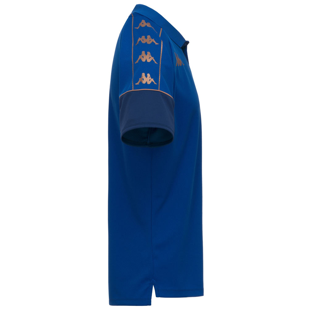 Polo de football bleu pour homme, coupe ajustée, en tissu mesh 02