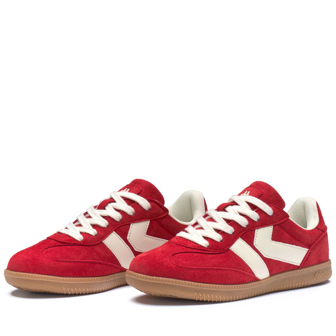 Zapatillas deportivas bajas unisex rojas con suela de goma. 01
