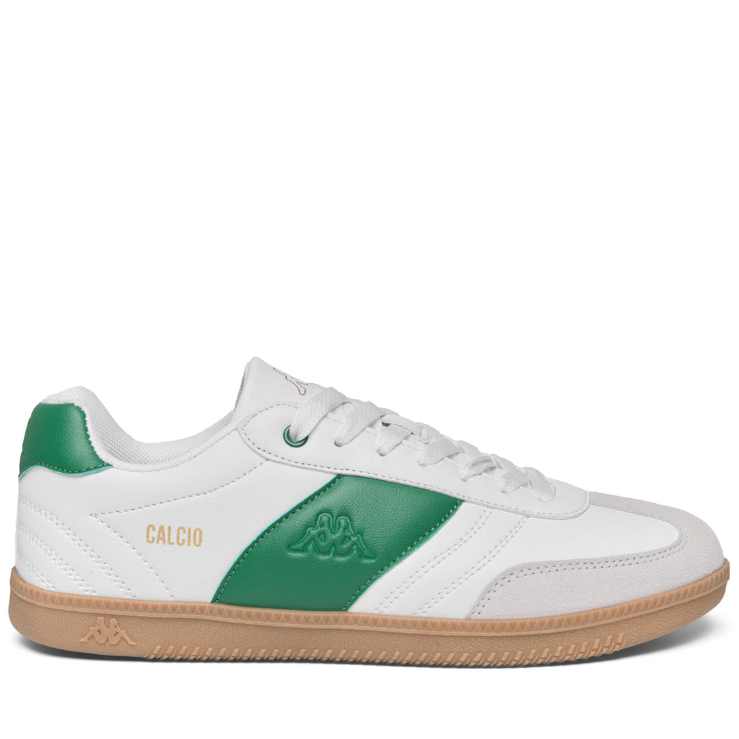 White and Green Unisex Low Cut Walking Sneakers with Synthetic Upper main