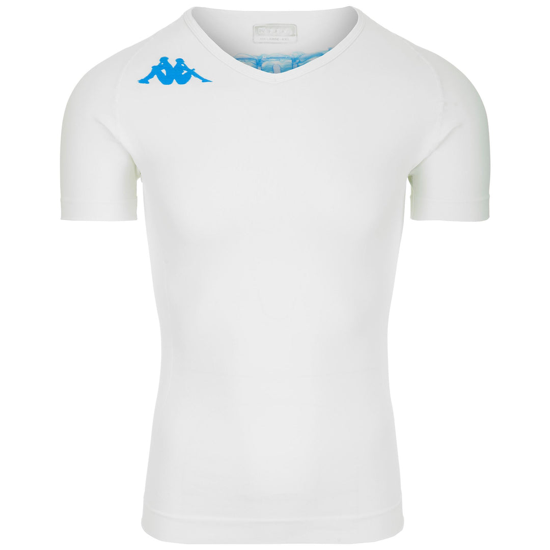 Camiseta blanca de hombre ajustada al cuerpo en fibra elástica para fútbol. 01