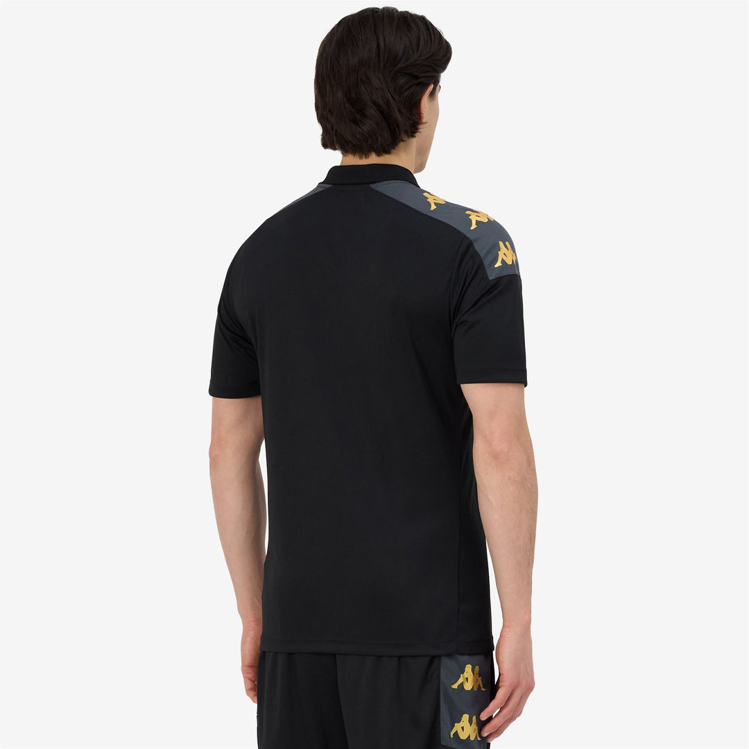 Black Men's Slim Fit Soccer Polo Shirt in Interlock and Mesh Fabric main