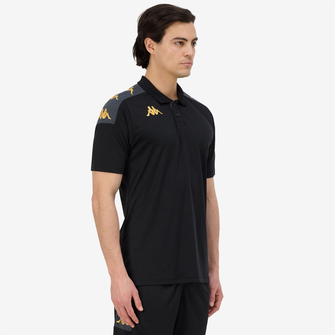 Black Men's Slim Fit Soccer Polo Shirt in Interlock and Mesh Fabric main