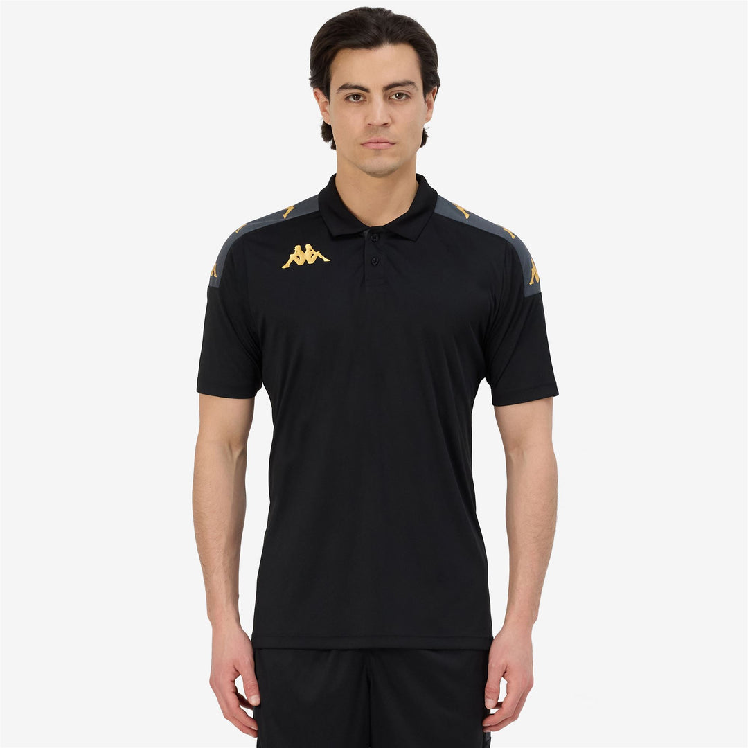 Black Men's Slim Fit Soccer Polo Shirt in Interlock and Mesh Fabric main