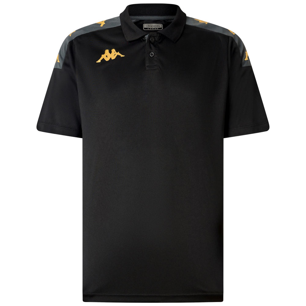 Black Men's Slim Fit Soccer Polo Shirt in Interlock and Mesh Fabric 02