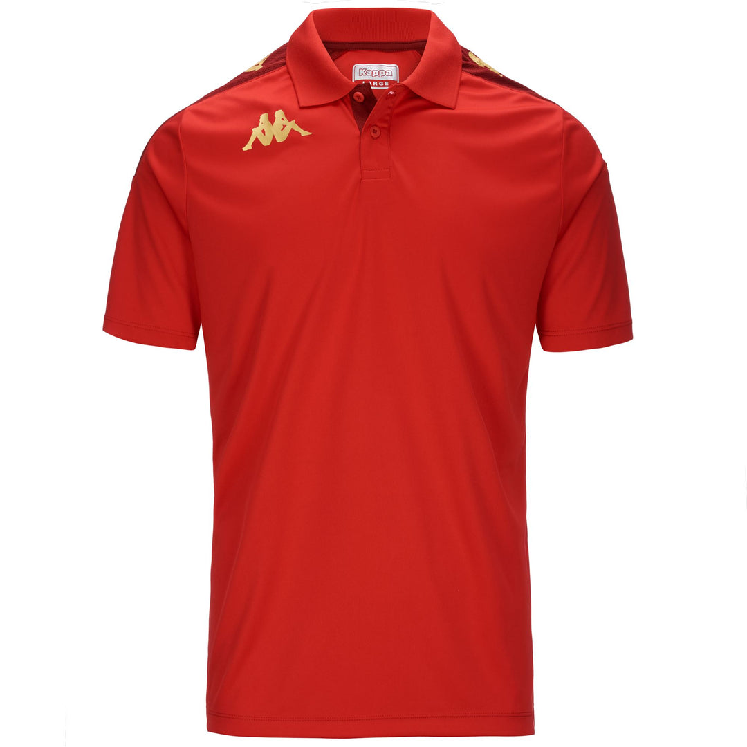 Polo de fútbol rojo para hombre ajustado en tejido interlock 01
