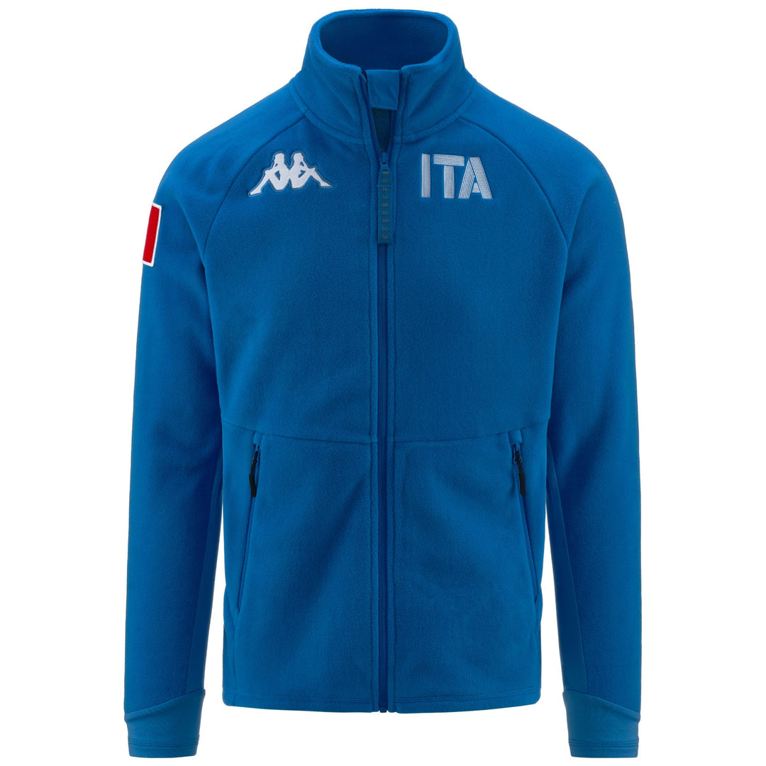Polaire de ski bleue pour homme, coupe ajustée, avec empiècements extensibles main