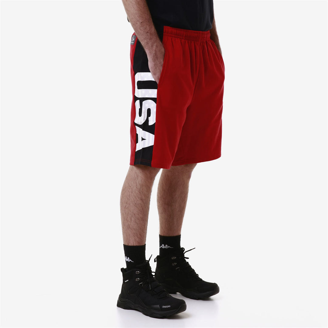 Short de ski unisexe rouge et bleu en jersey coupe classique main