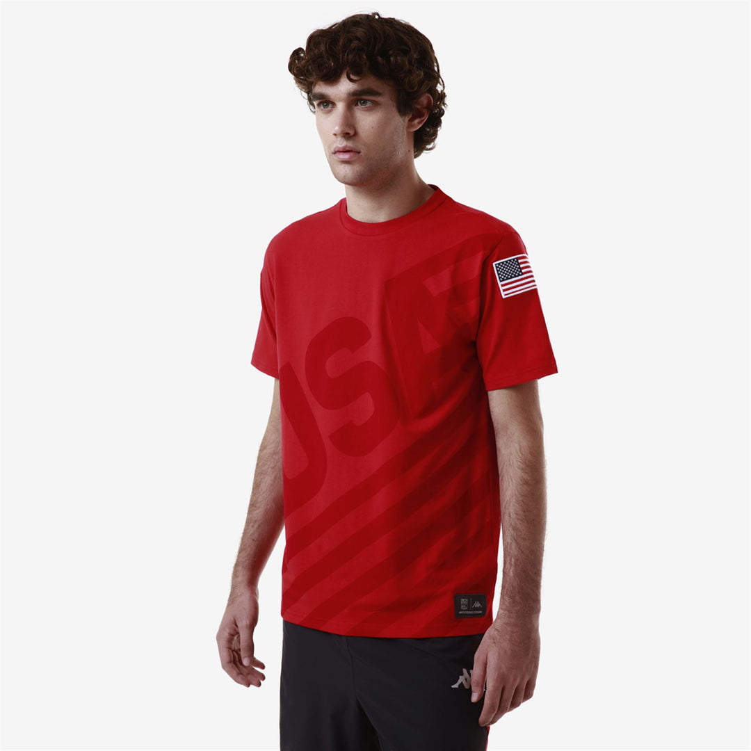 T-shirt de ski unisexe rouge à coupe ajustée en jersey main