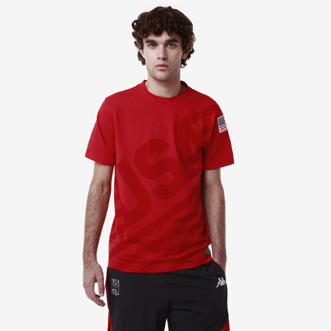 T-shirt de ski unisexe rouge à coupe ajustée en jersey main