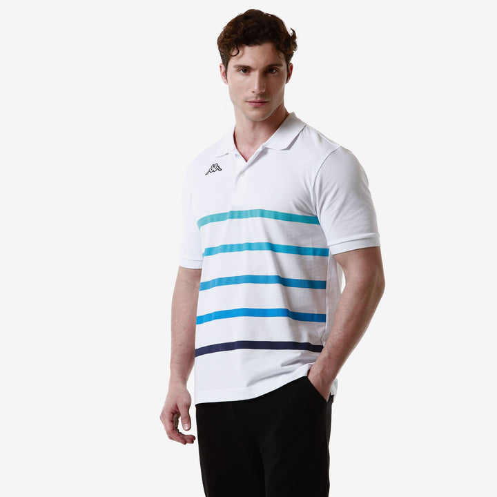 Polo Shirts Man LOGO  FEYSTRIPE Polo WHITE - TURQUOISE ATOLL - TURQUOISE - BLUE MALIBU - BLUE ASTER - BLUE INTENSE Dressed Front Double		