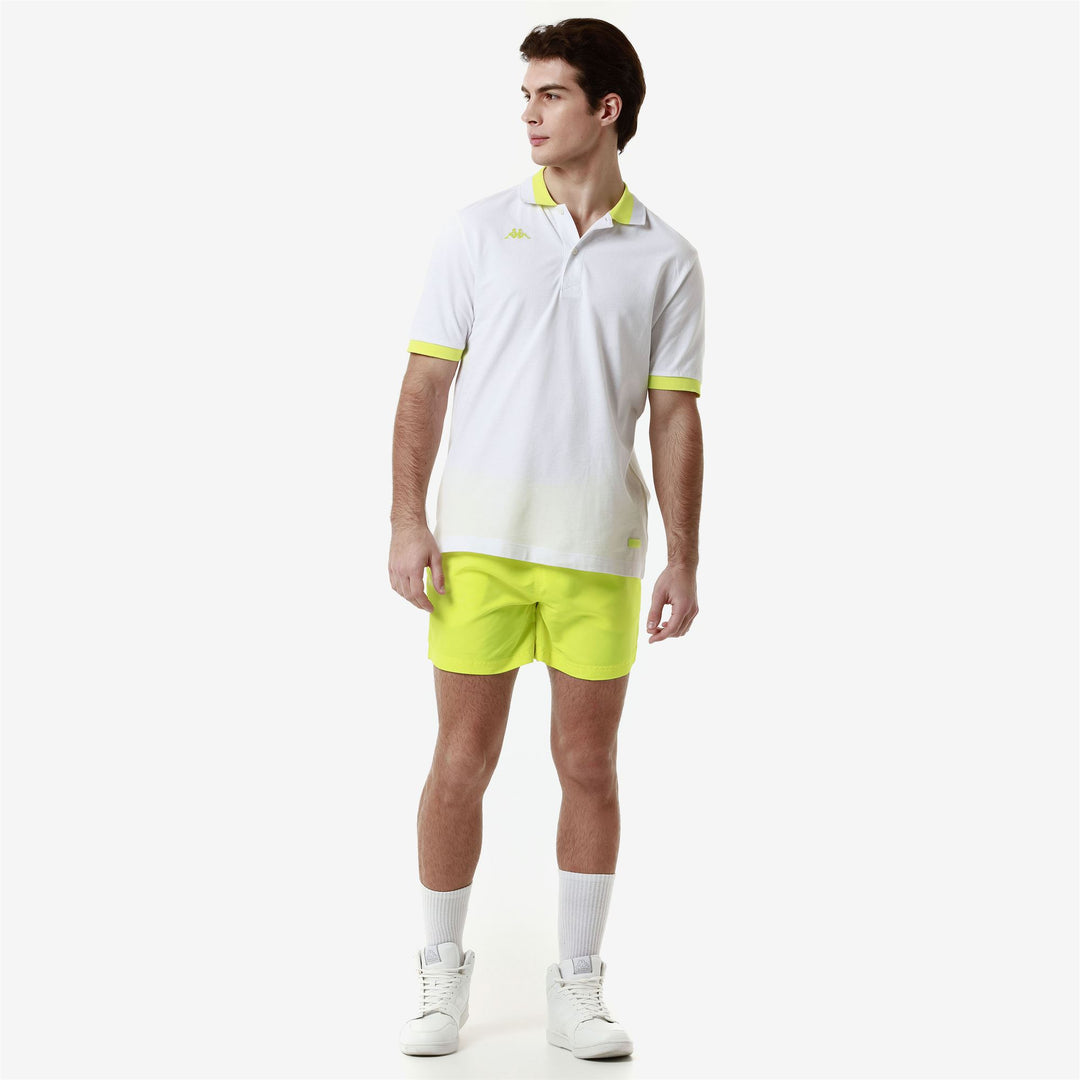 Polo Shirts Man LOGO  NEON Polo WHITE - NEON YELLOW Dressed Back (jpg Rgb)		