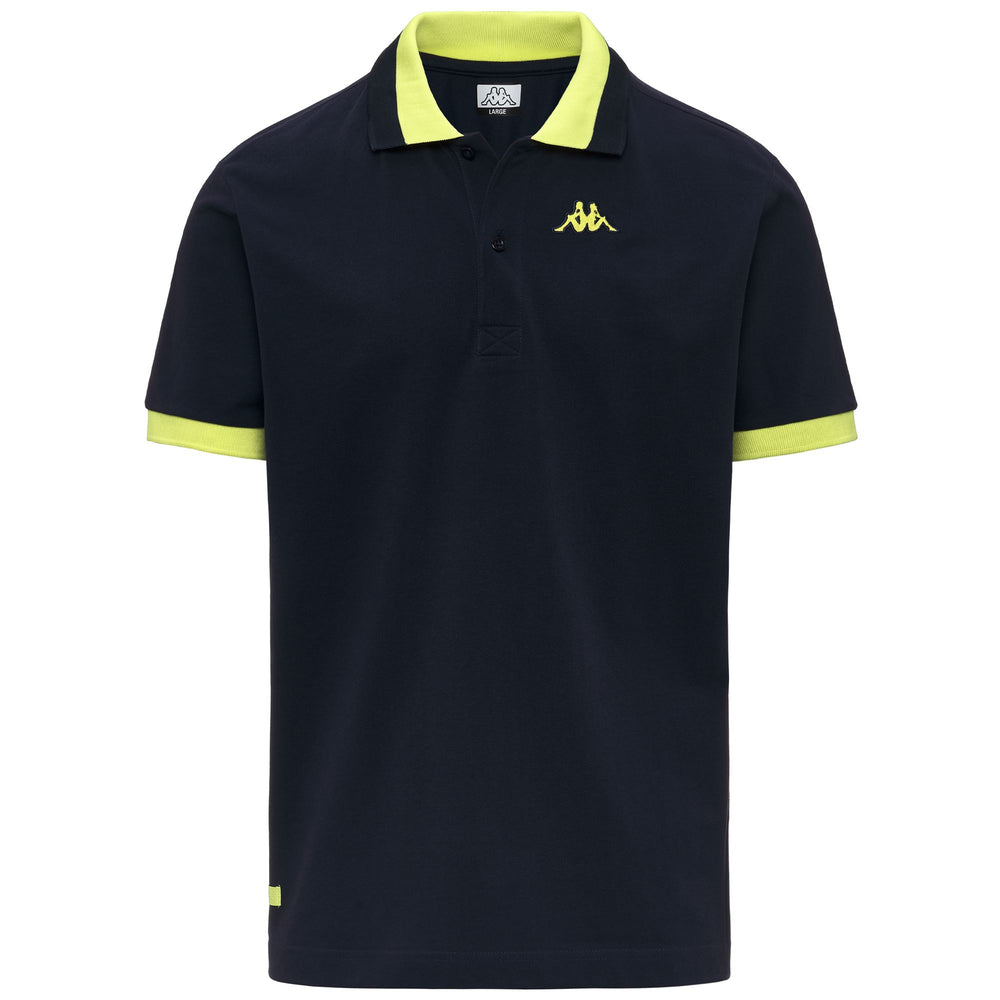 Marine blue Men's Cotton Polo Shirt with Neon Details 02