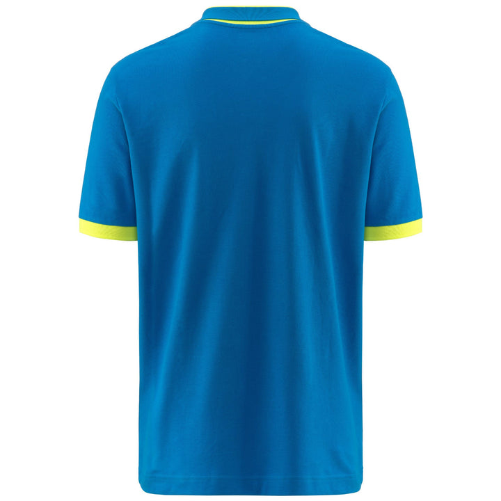 Polo Shirts Man LOGO  NEON Polo BLUE MALIBU - NEON YELLOW Dressed Side (jpg Rgb)		