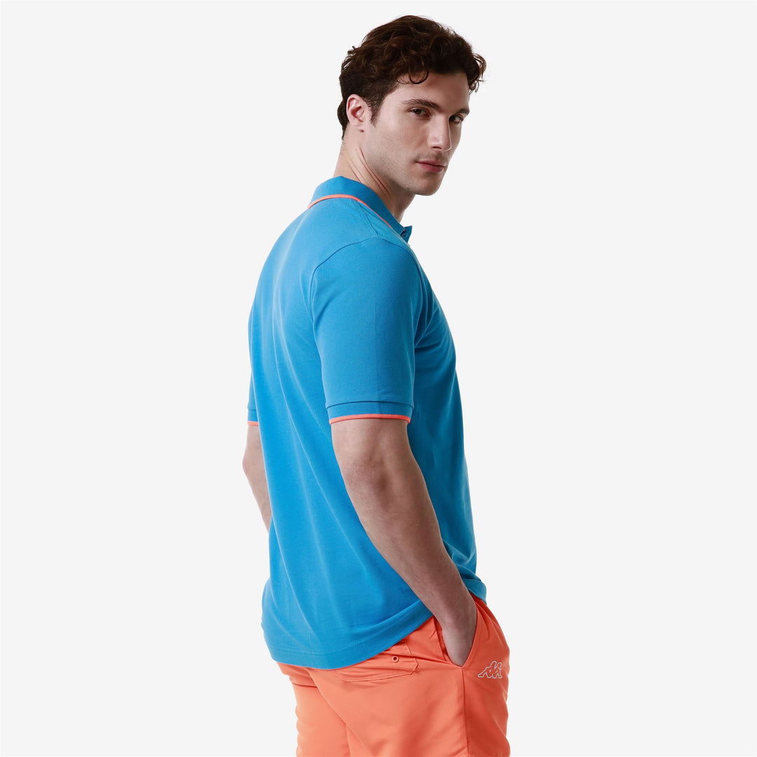Polo Shirts Man LOGO FLU Polo BLUE MALIBU - NEON ORANGE Detail Double				