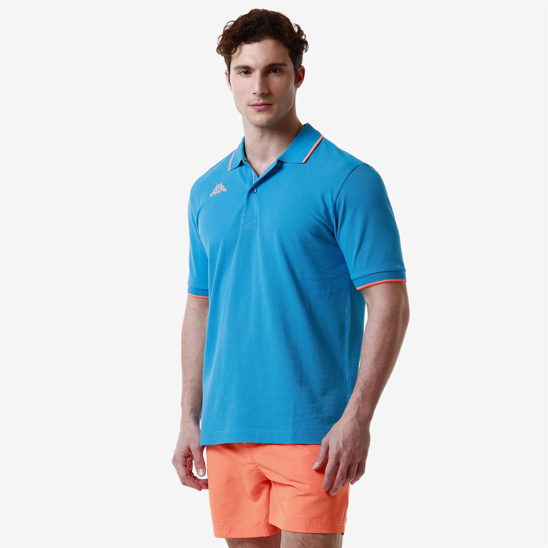Polo Shirts Man LOGO FLU Polo BLUE MALIBU - NEON ORANGE Detail (jpg Rgb)			