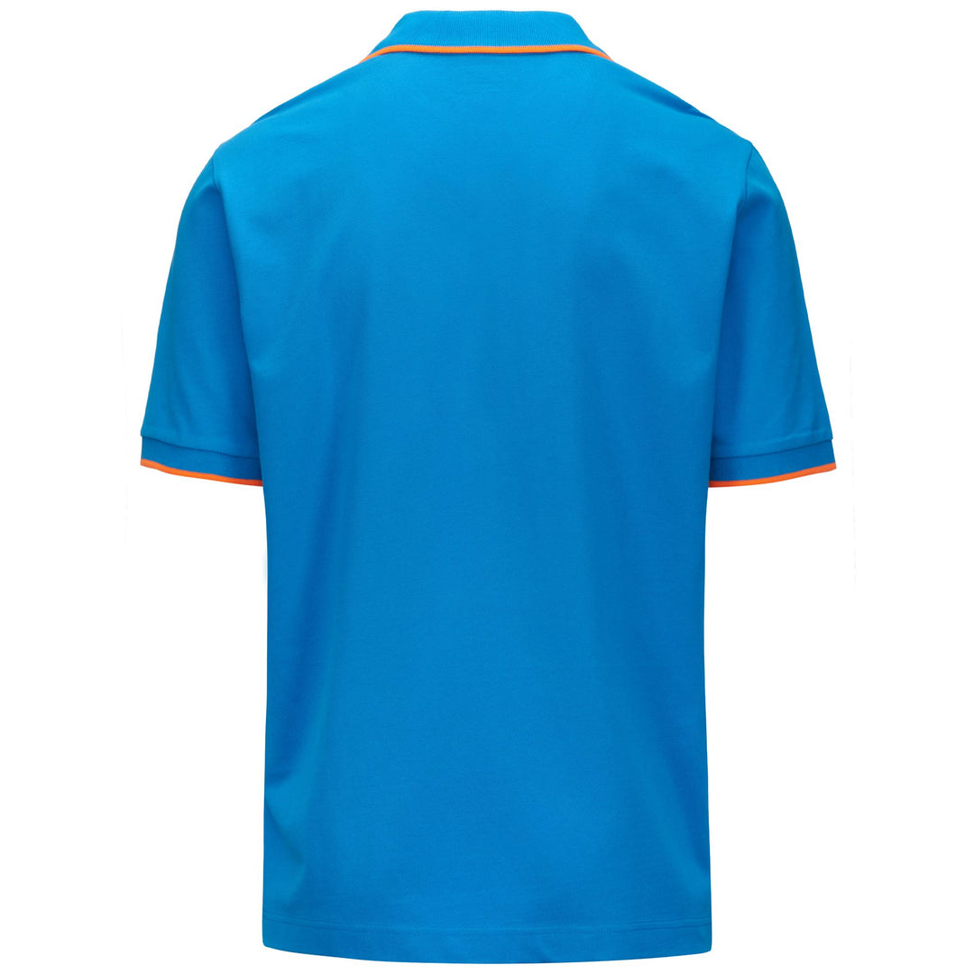 Polo Shirts Man LOGO FLU Polo BLUE MALIBU - NEON ORANGE Dressed Side (jpg Rgb)		