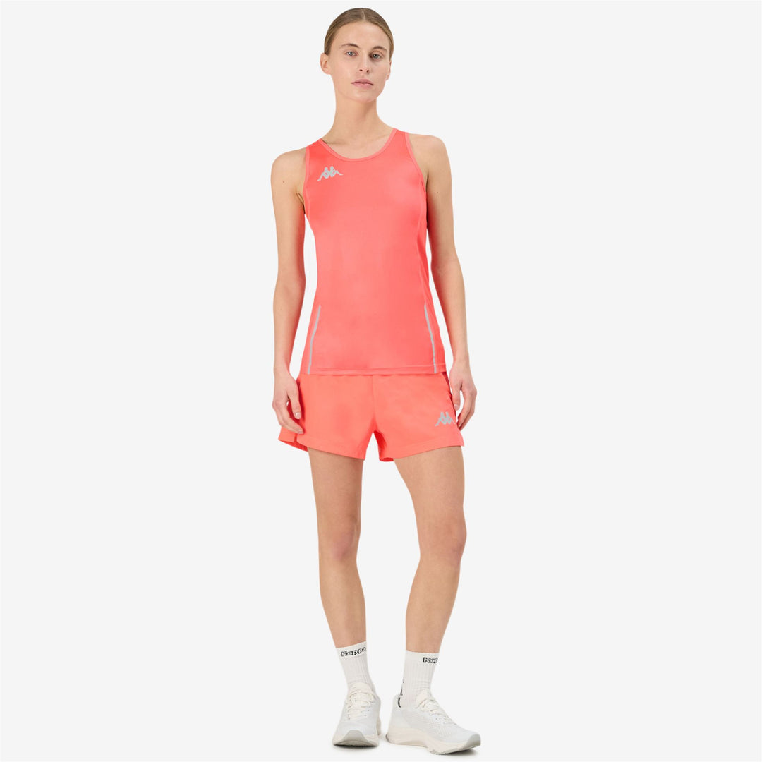 Canotta sportiva attillata da donna color corallo neon main
