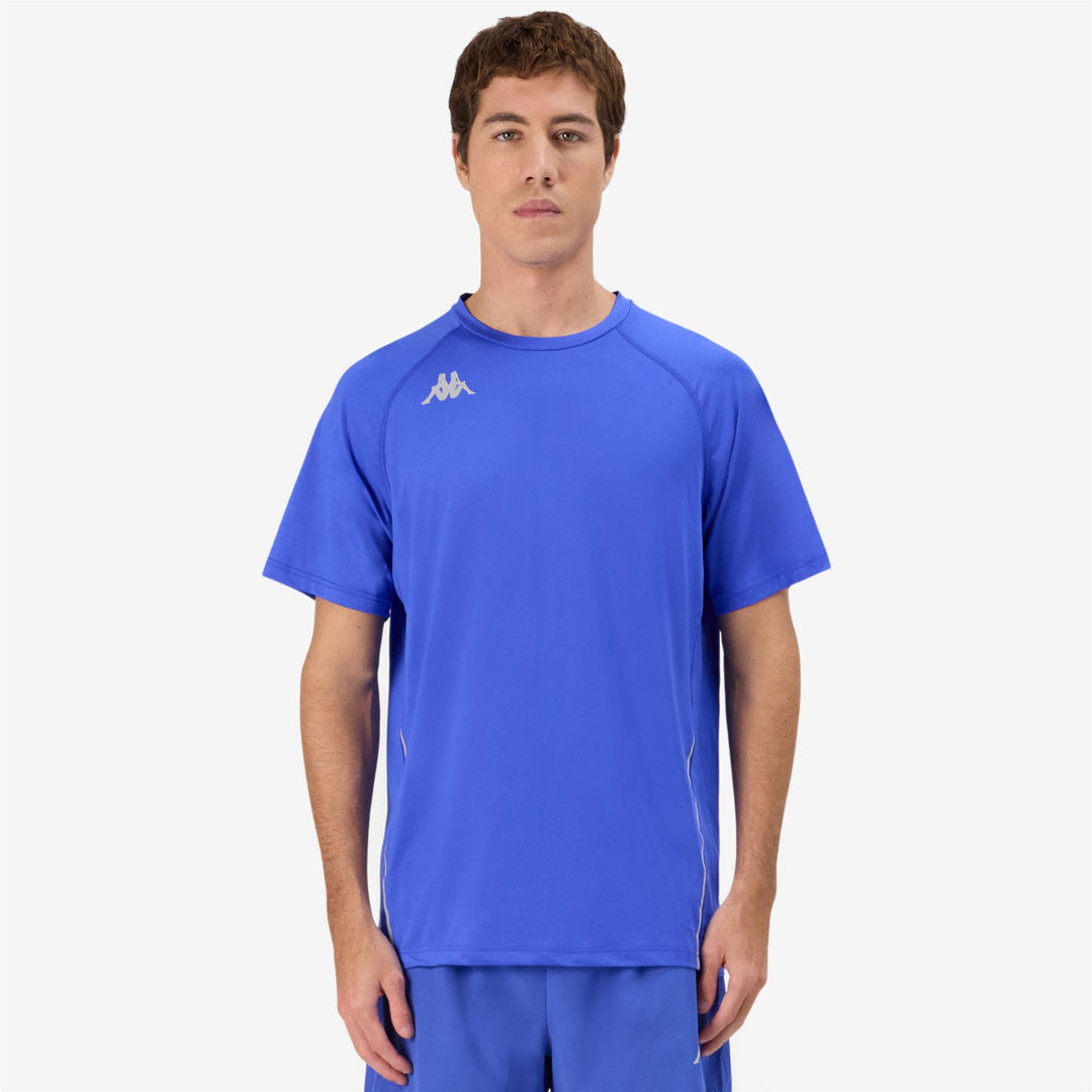 Maillot de course bleu pour homme, coupe classique, en tissu mesh main