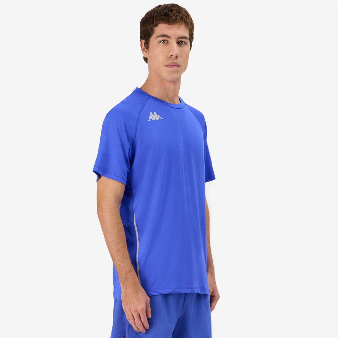 Maillot de course bleu pour homme, coupe classique, en tissu mesh main