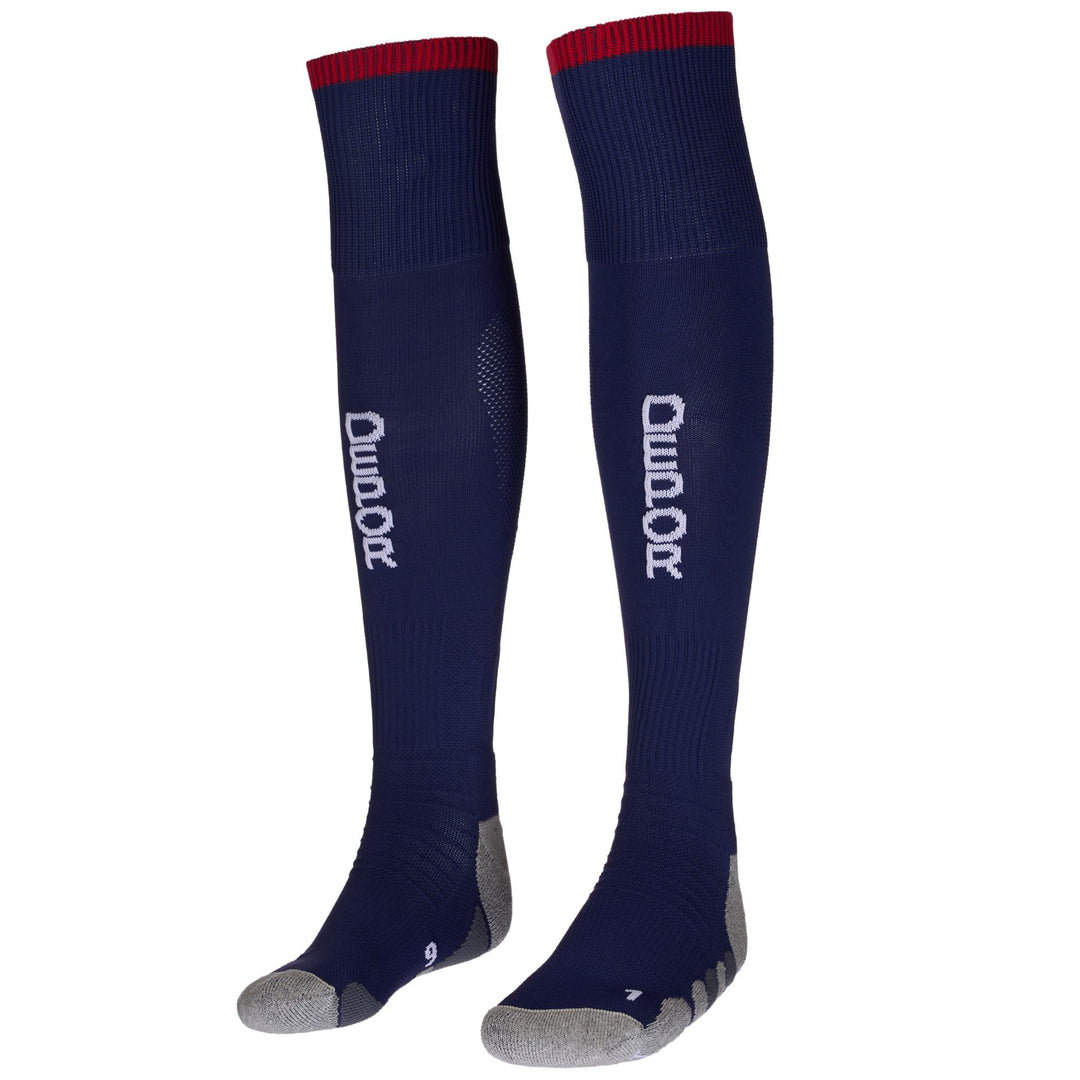 Calcetines deportivos hasta la rodilla para hombre, color azul marino, con amortiguación 01