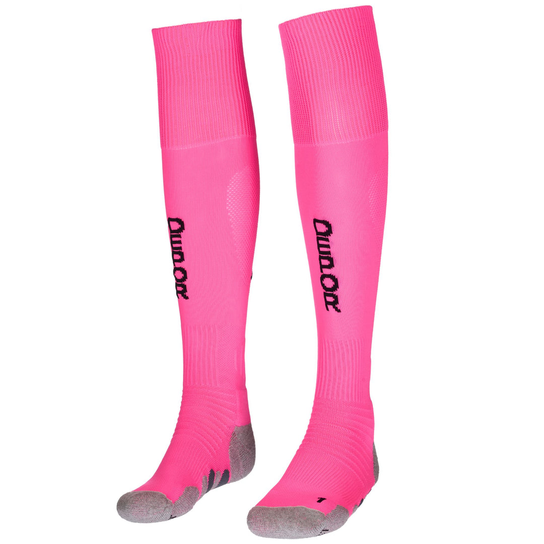 Calcetines deportivos hasta la rodilla para hombre, color rojo neón, con amortiguación 01