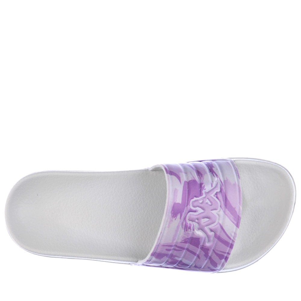 Infradito da donna a righe bianche e viola con logo 02