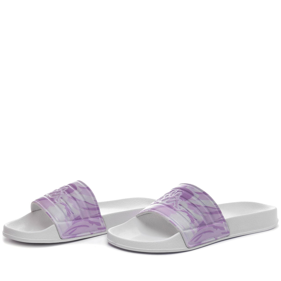 Infradito da donna a righe bianche e viola con logo 01