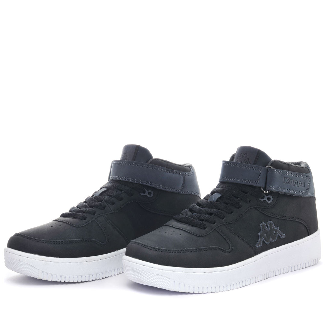 Black grey Unisex Mid Cut Sneakers with Lace and Strap Closure 01