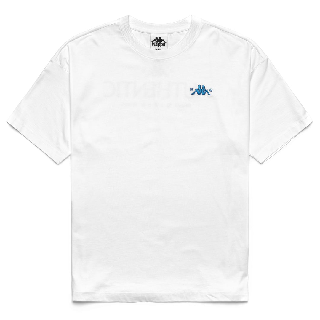 T-shirt da uomo in cotone biologico bianco-blu con grafica main