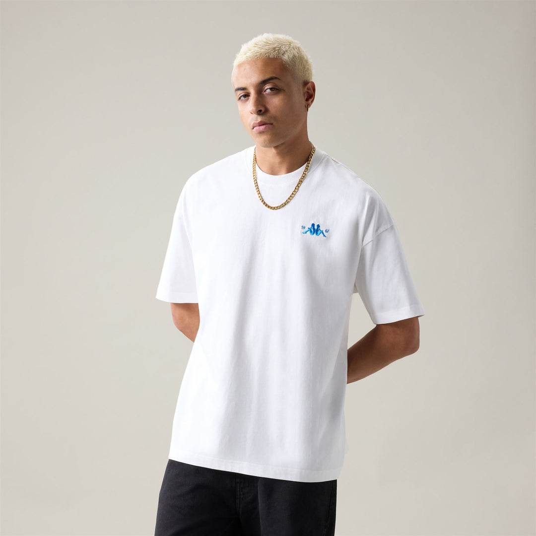 White-Blue Men's Organic Cotton T-Shirt with Graphic Design 01