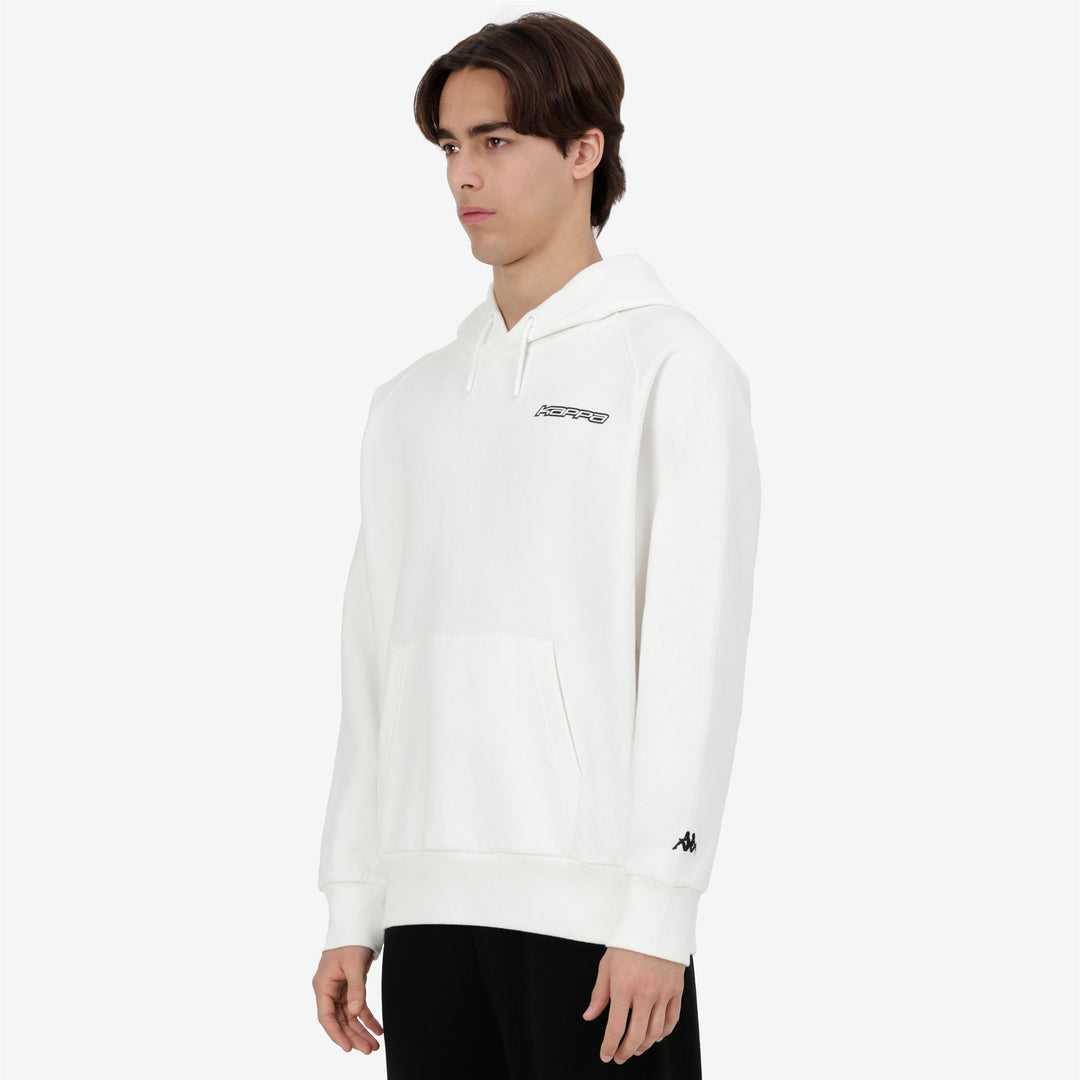 Felpa con cappuccio garzata da uomo bianca con stampa grafica main