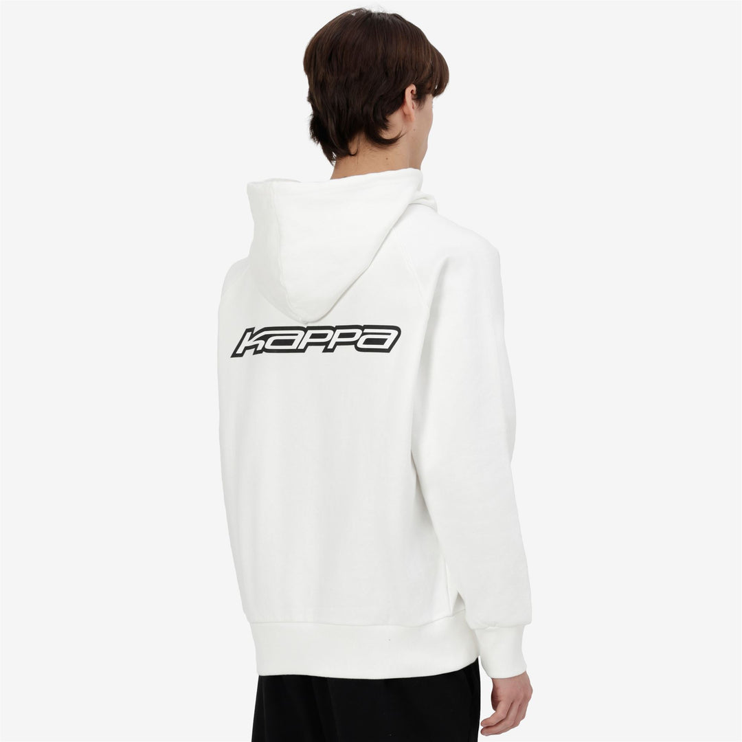 Felpa con cappuccio garzata da uomo bianca con stampa grafica main