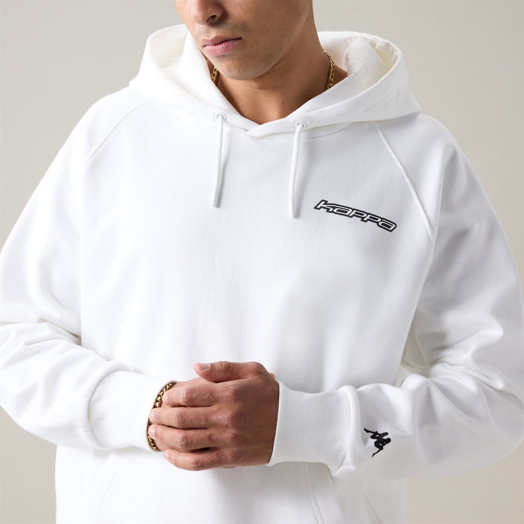 Felpa con cappuccio garzata da uomo bianca con stampa grafica main