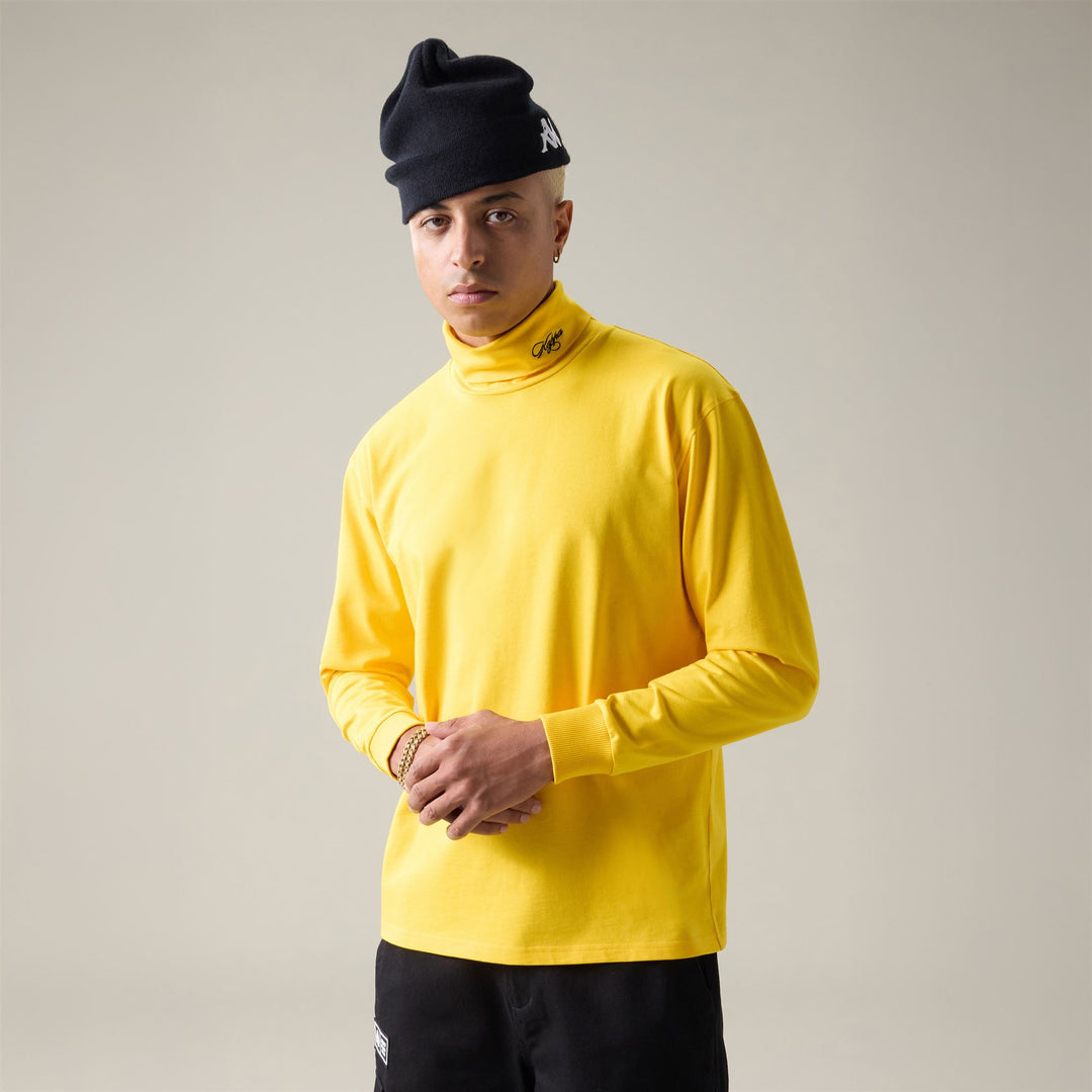 Yellow Men's T-Shirt with Turtle Neck and Ribbed Cuffs main