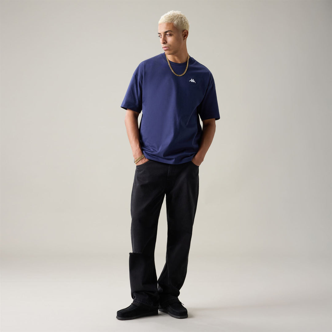 Blue iris Men's Organic Cotton Oversized T-Shirt with Logo 01