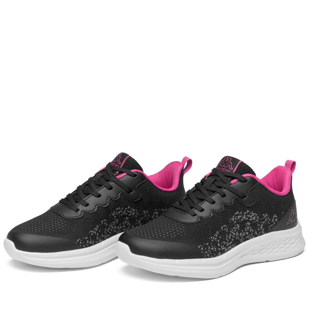 Black and Fuchsia Kid's Low Cut Sneakers with Breathable Mesh Upper 01