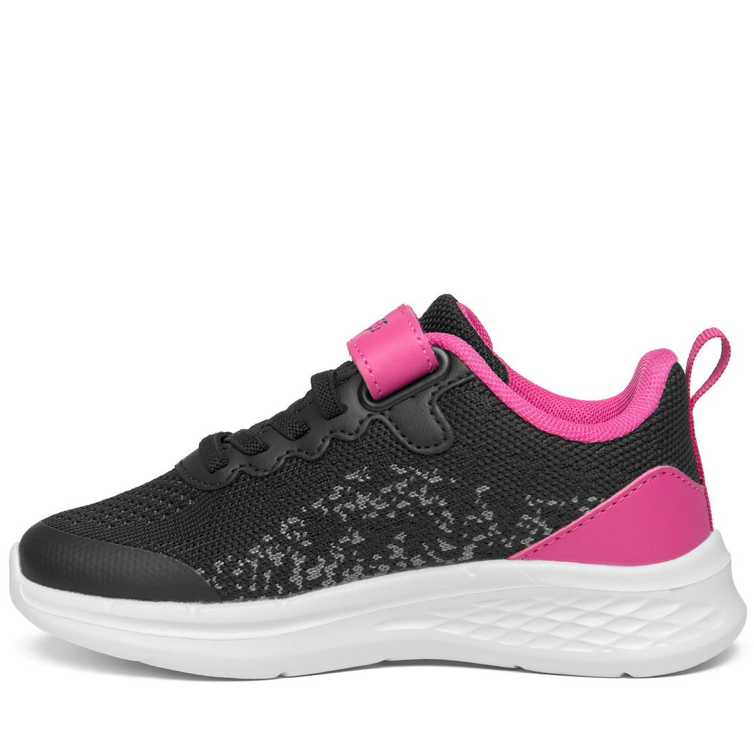 Baskets basses pour enfant, noires et fuchsia, avec empeigne en mesh. main