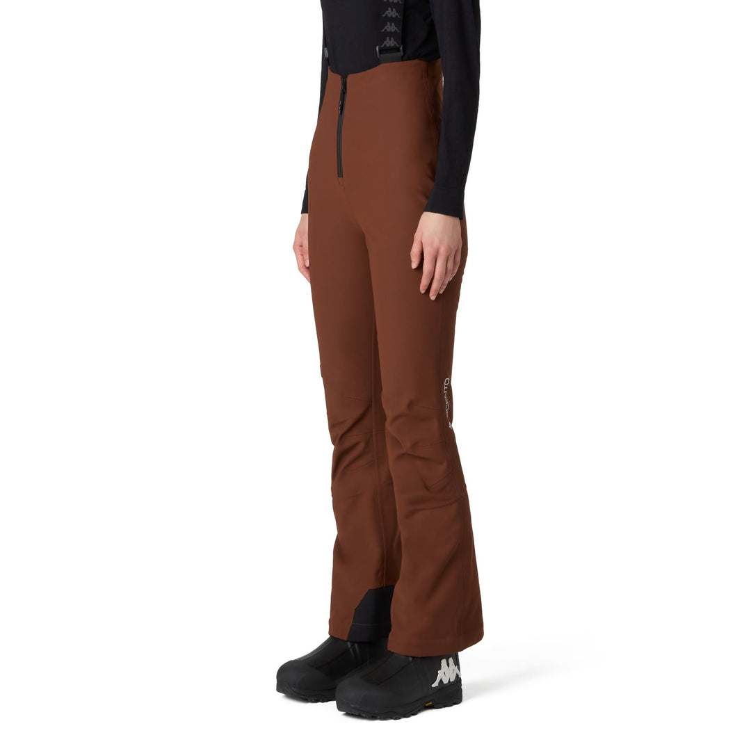 Brown Women's High-Waisted Slim Fit Ski Trousers with Snow Gaiters 01
