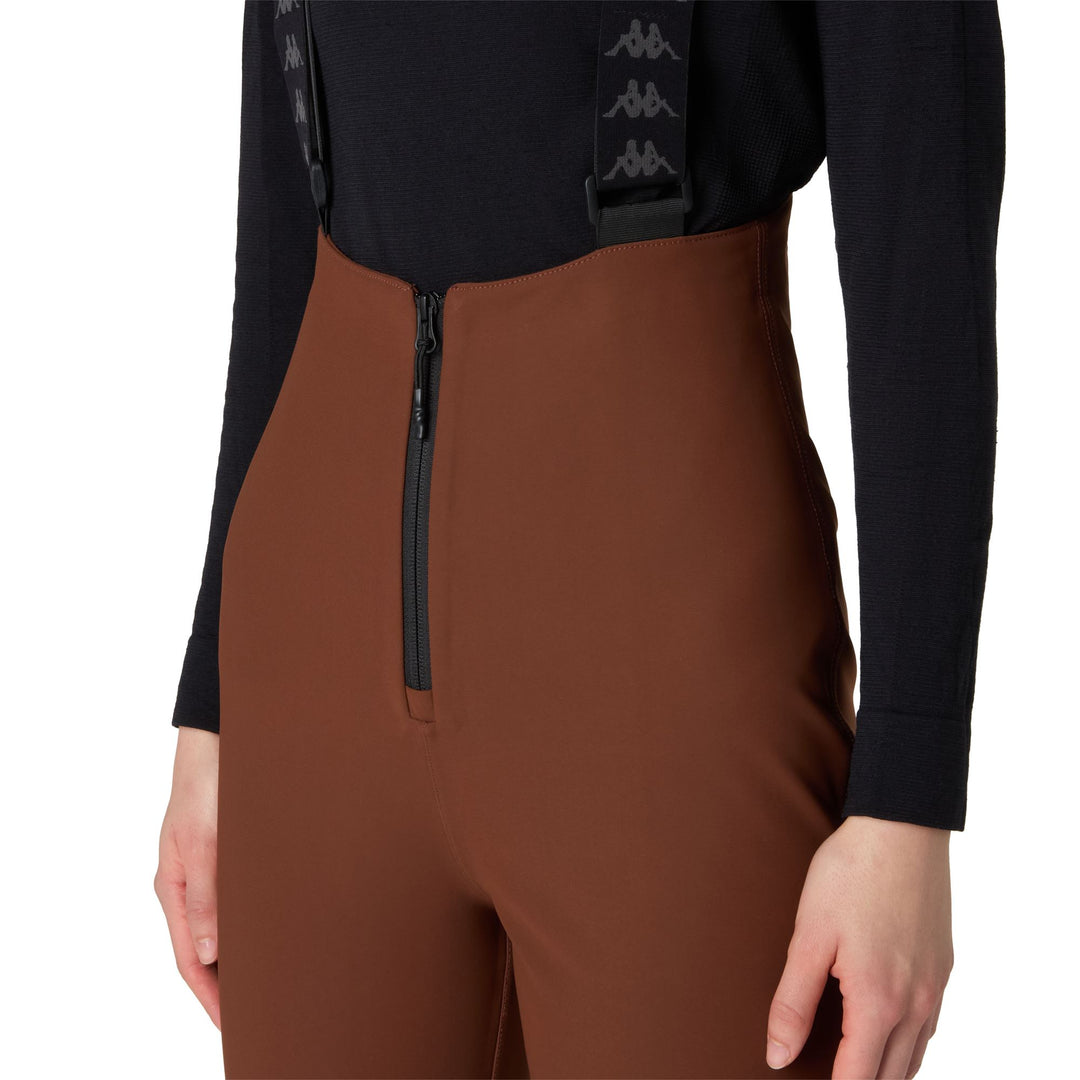 Brown Women's High-Waisted Slim Fit Ski Trousers with Snow Gaiters main