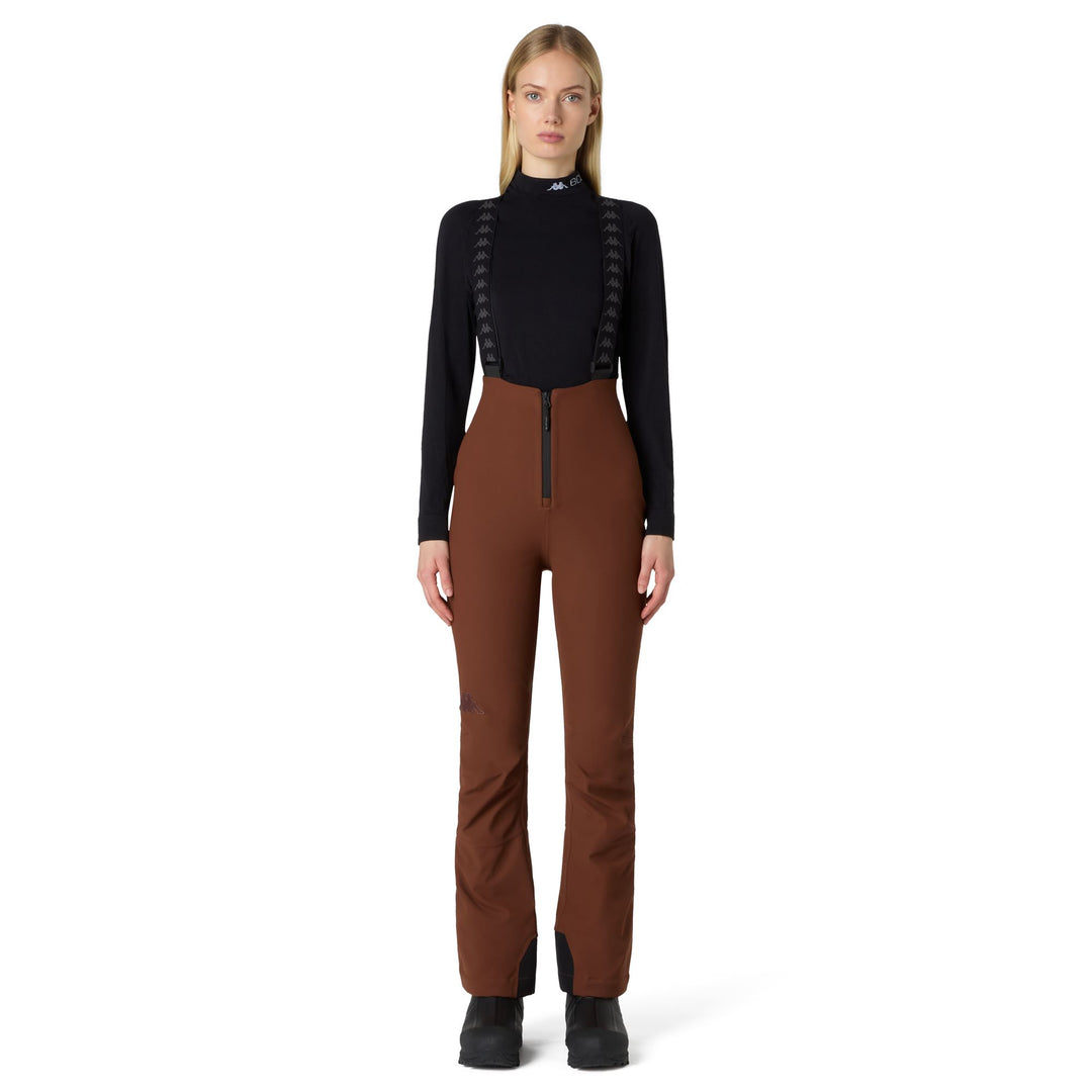 Brown Women's High-Waisted Slim Fit Ski Trousers with Snow Gaiters main