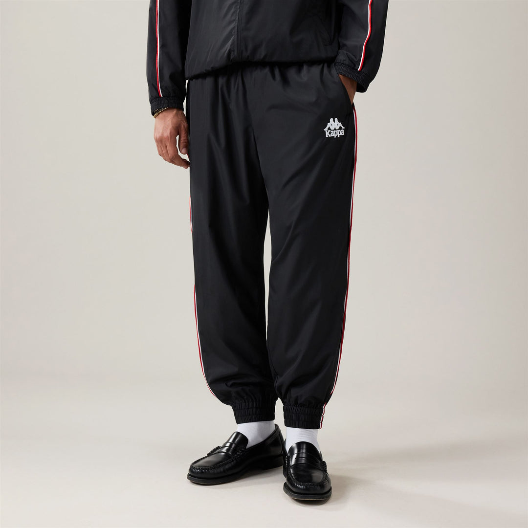 Pantaloni sportivi da uomo neri con fodera in rete e profili bicolore. main