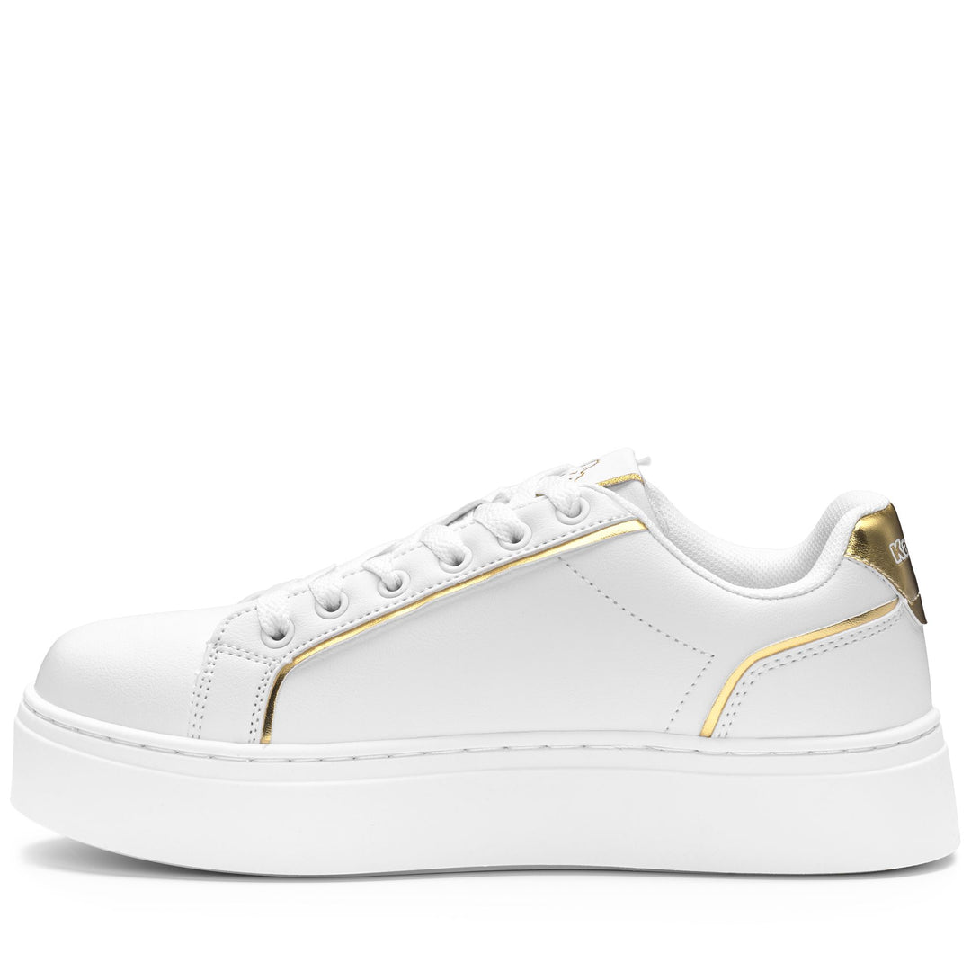 Sneakers basse sintetiche bianche e gialle da donna main