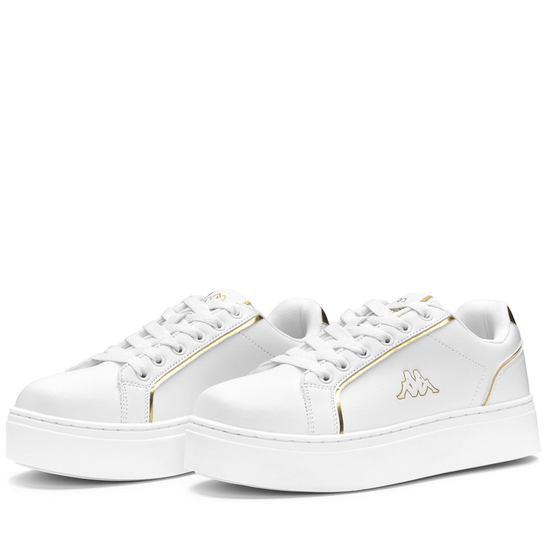 Sneakers basse sintetiche bianche e gialle da donna 01