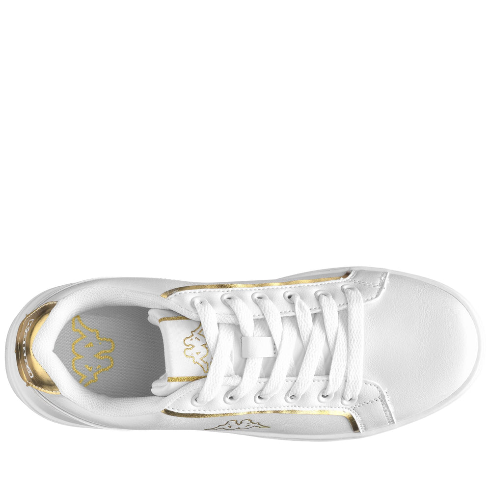 Sneakers basse sintetiche bianche e gialle da donna 02