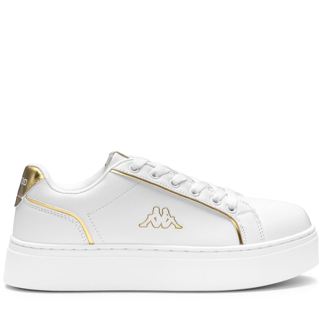 Sneakers basse sintetiche bianche e gialle da donna main