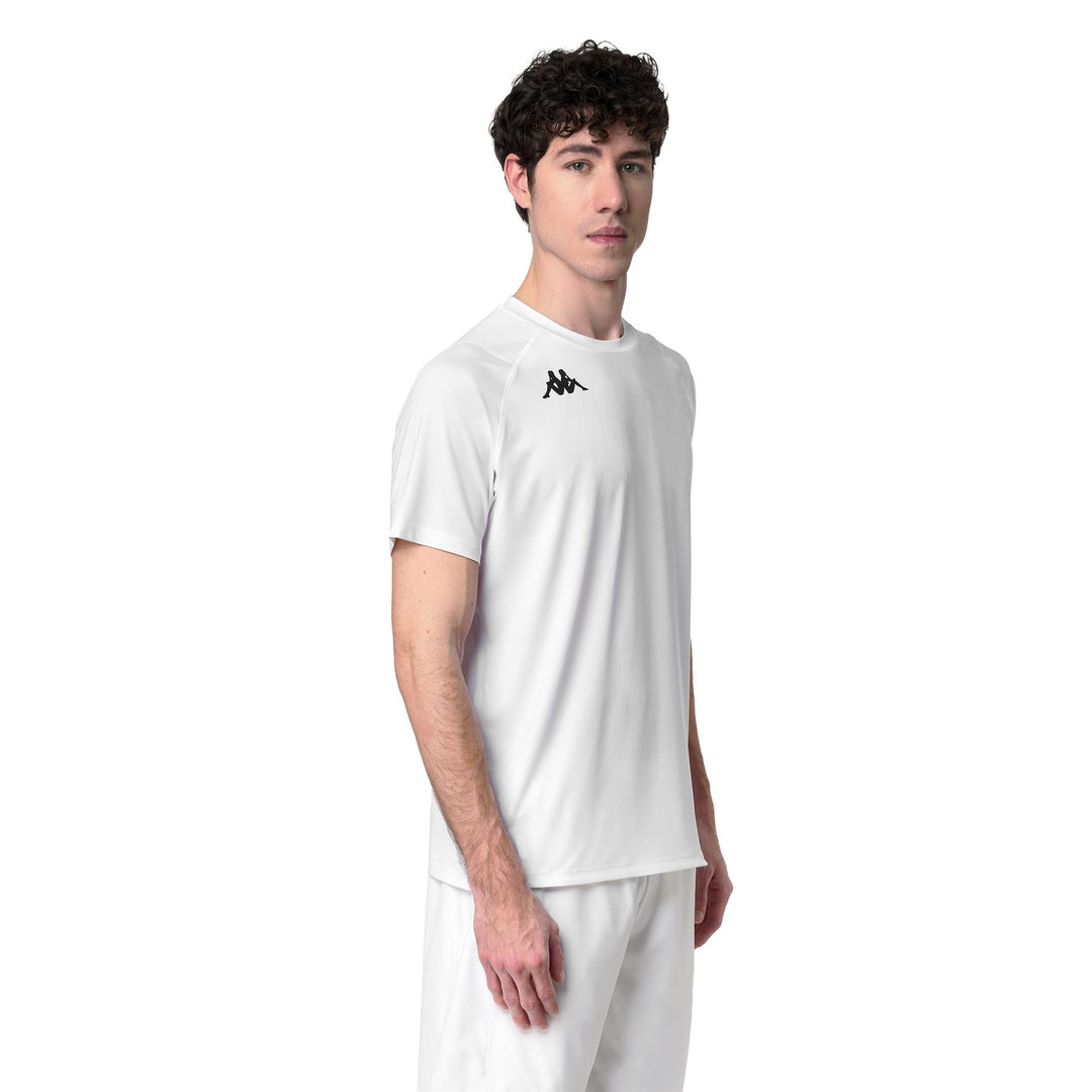 T-shirt blanc pour homme, coupe classique, en jersey stretch, idéal pour l'entraînement main